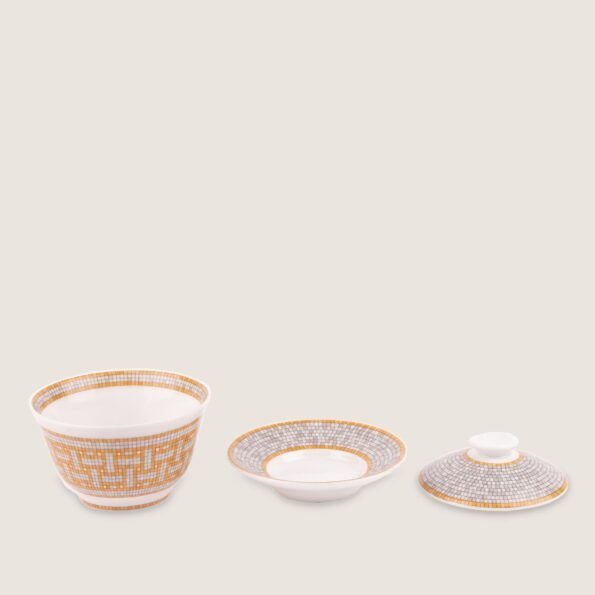 Mosaique au 24 Gold Tea Cup With Lid and Saucer - HERM¨¨S - Affordable Luxury